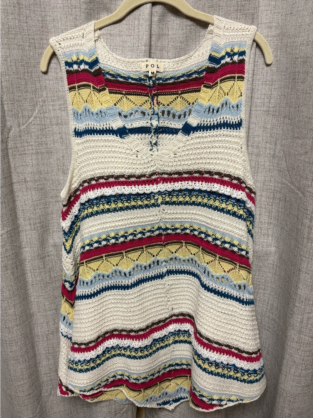 NWOT POL Cream Open-Knit Stripped Tank